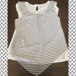 {ELLE} White & Black Striped Sheer Layered Blouse